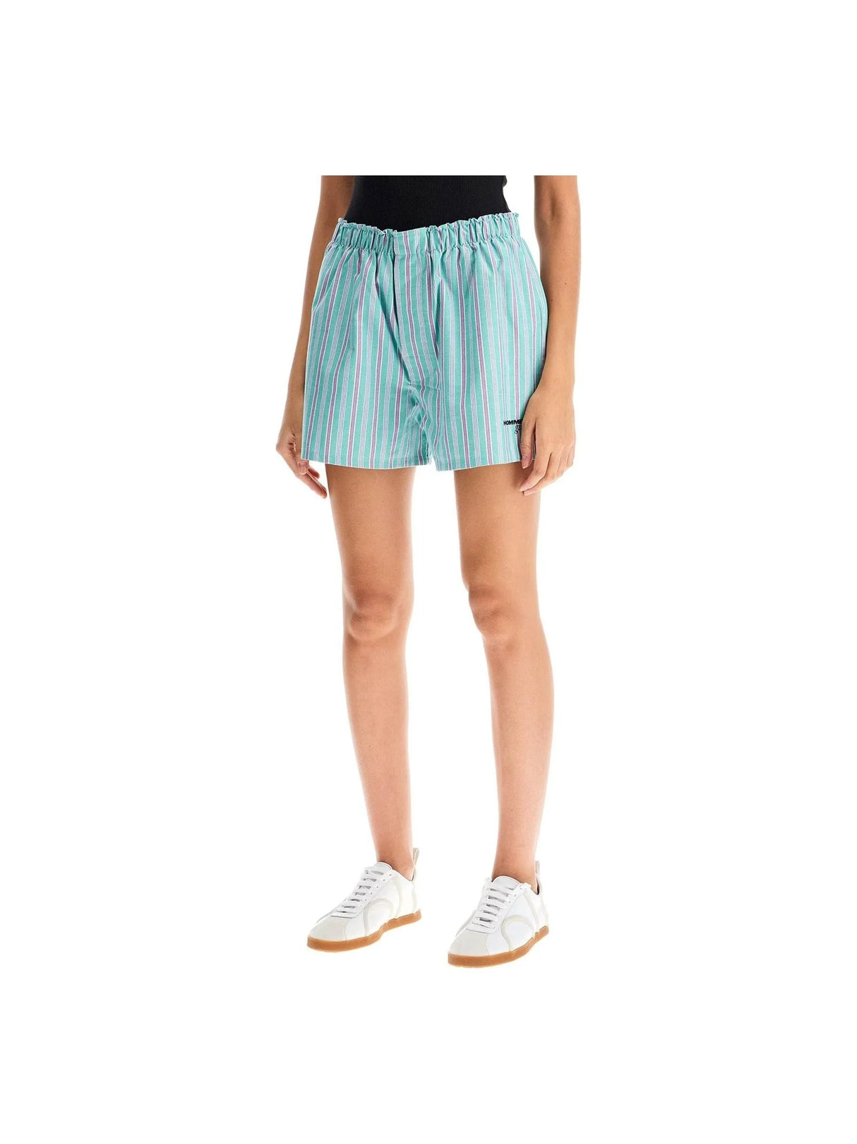 Oxford Striped Cotton Shorts-Homme Girls-JOHN JULIA