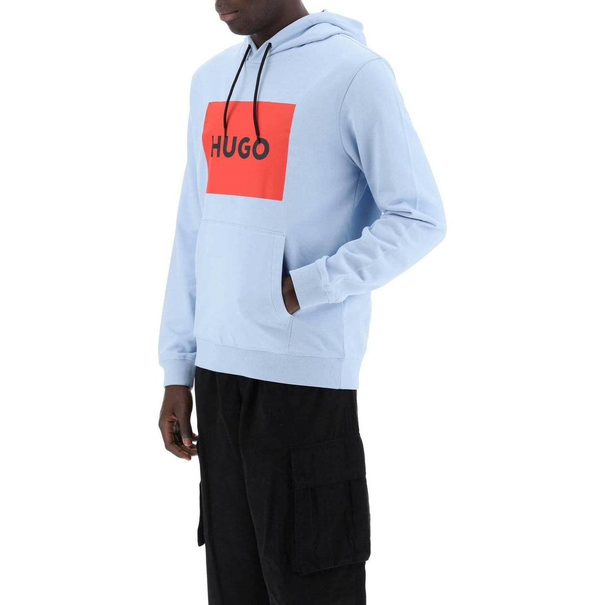 Light Pastel Blue Duratschi Box Logo Cotton Hoodie HUGO JOHN JULIA.