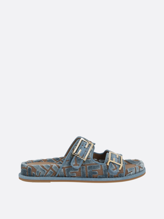 Fendi Feel Flat Sandals In Ff Jacquard Velvet-FENDI-JOHN JULIA