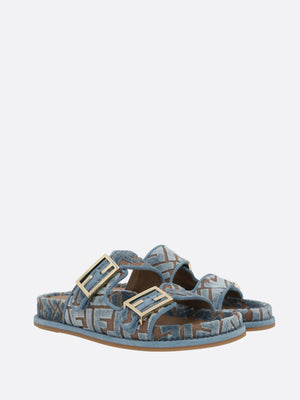 Fendi Feel Flat Sandals In Ff Jacquard Velvet-FENDI-JOHN JULIA