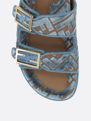 Fendi Feel Flat Sandals In Ff Jacquard Velvet-FENDI-JOHN JULIA