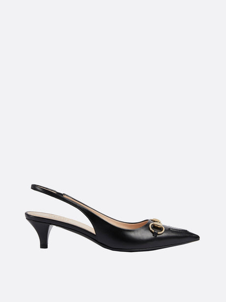 Horsebit Smooth Leather Slingback Pumps-Gucci-JOHN JULIA