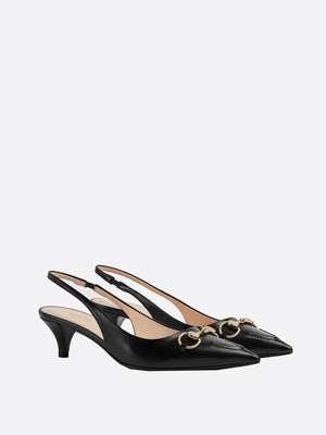 Horsebit Smooth Leather Slingback Pumps-Gucci-JOHN JULIA