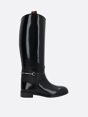 Shiny Leather Boots With Horsebit-GUCCI-JOHN JULIA