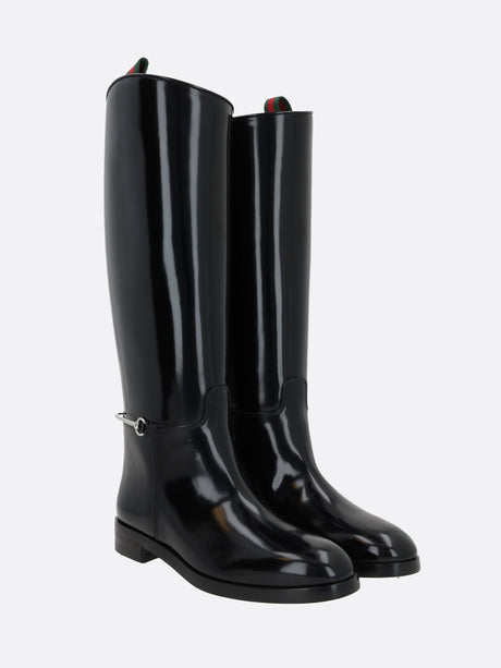 Shiny Leather Boots With Horsebit-GUCCI-JOHN JULIA