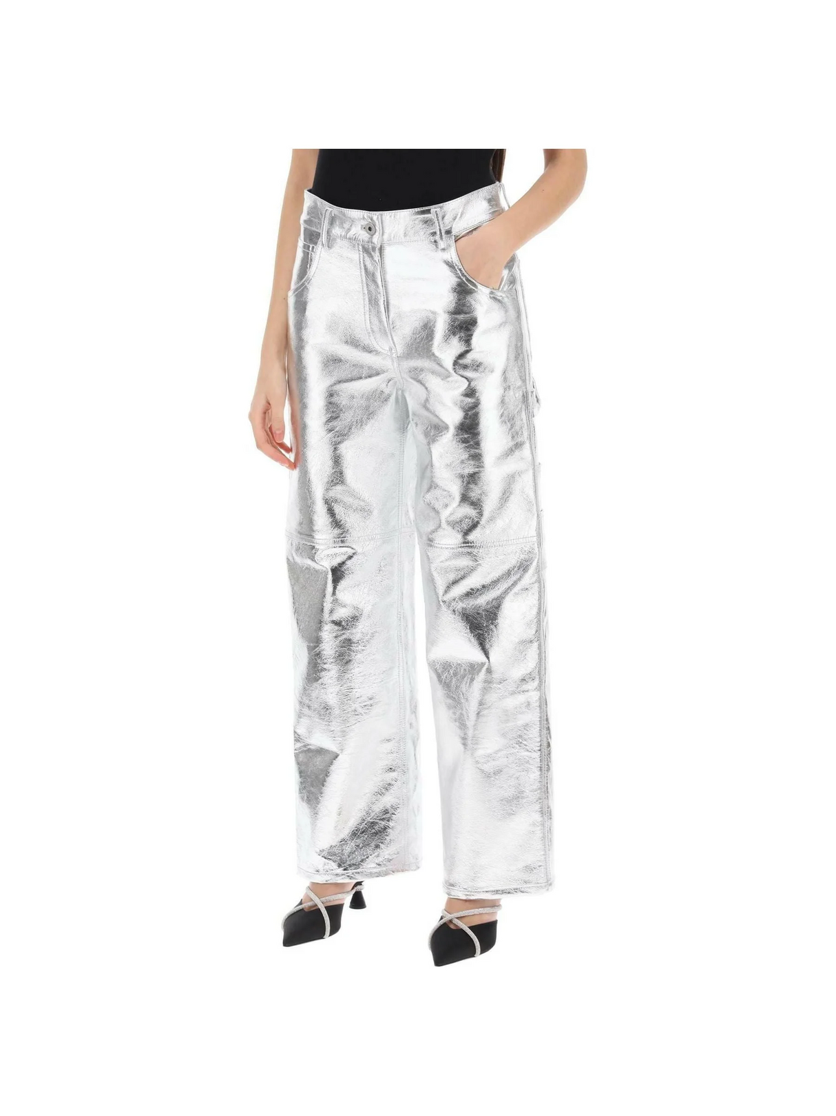 The Sterling Metallic Leather Pants INTERIOR JOHN JULIA.