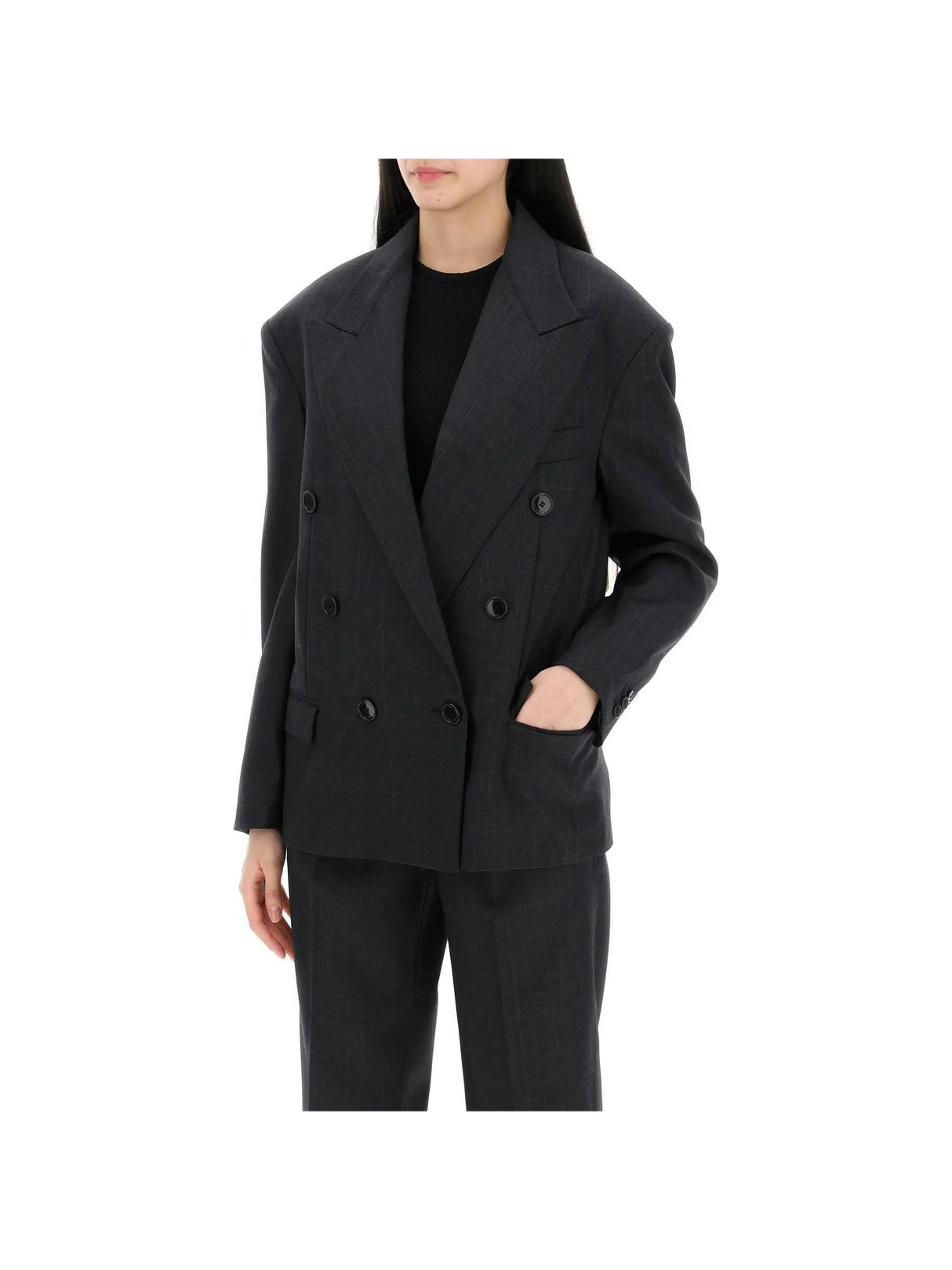 Anthracite Gray 'Klero' Double-Breasted Wool Blazer ISABEL MARANT JOHN JULIA.