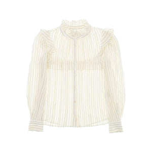 Ecru Idety Striped Ruffle Cotton Blouse MARANT ETOILE JOHN JULIA.