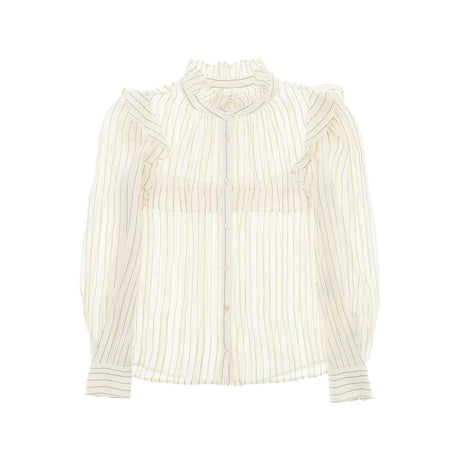 Ecru Idety Striped Ruffle Cotton Blouse MARANT ETOILE JOHN JULIA.