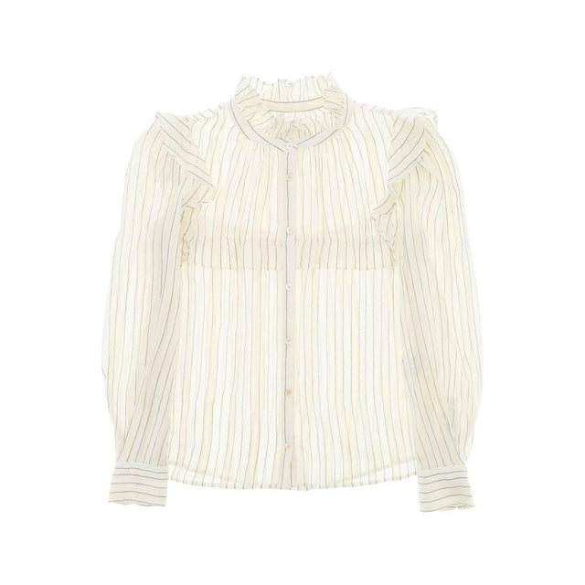 Ecru Idety Striped Ruffle Cotton Blouse MARANT ETOILE JOHN JULIA.