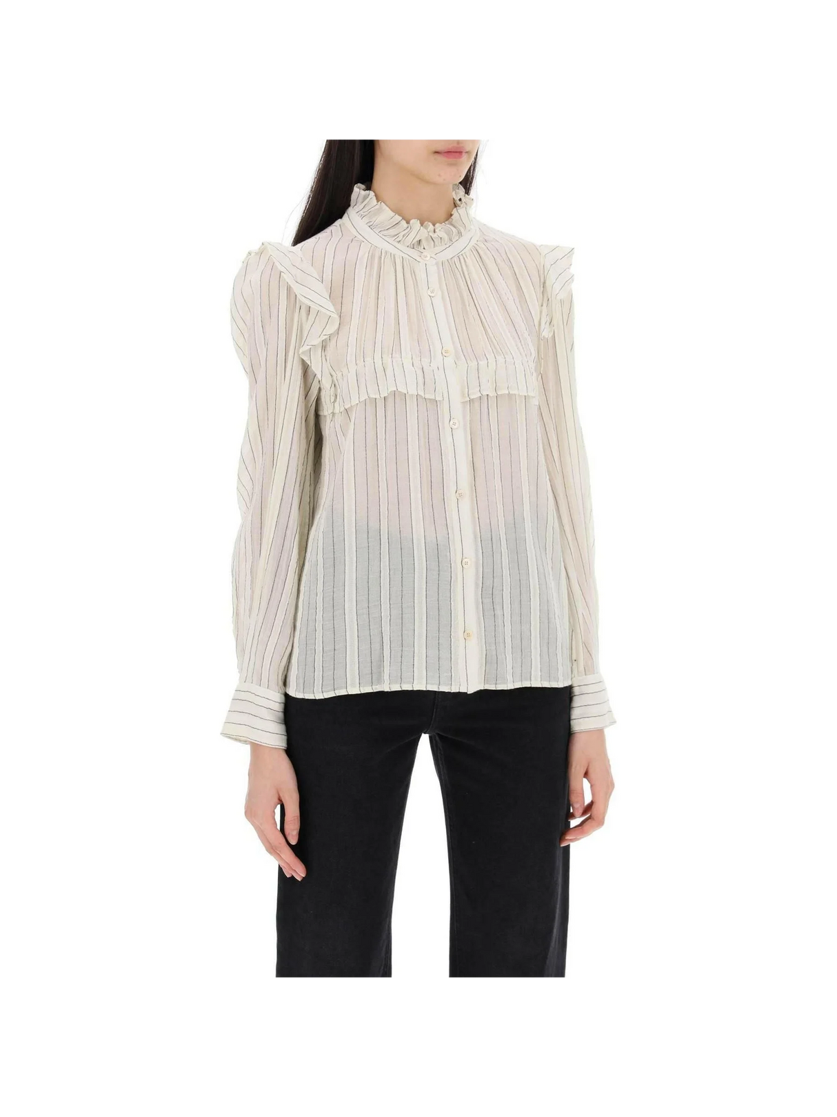 Ecru Idety Striped Ruffle Cotton Blouse MARANT ETOILE JOHN JULIA.