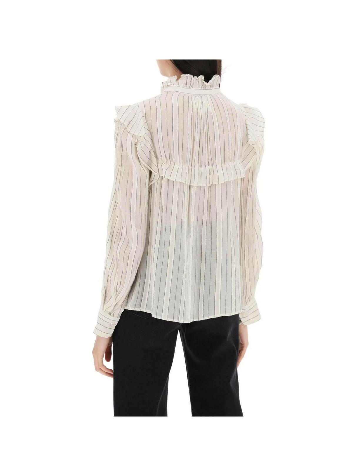 Ecru Idety Striped Ruffle Cotton Blouse MARANT ETOILE JOHN JULIA.