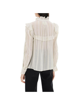 Ecru Idety Striped Ruffle Cotton Blouse MARANT ETOILE JOHN JULIA.