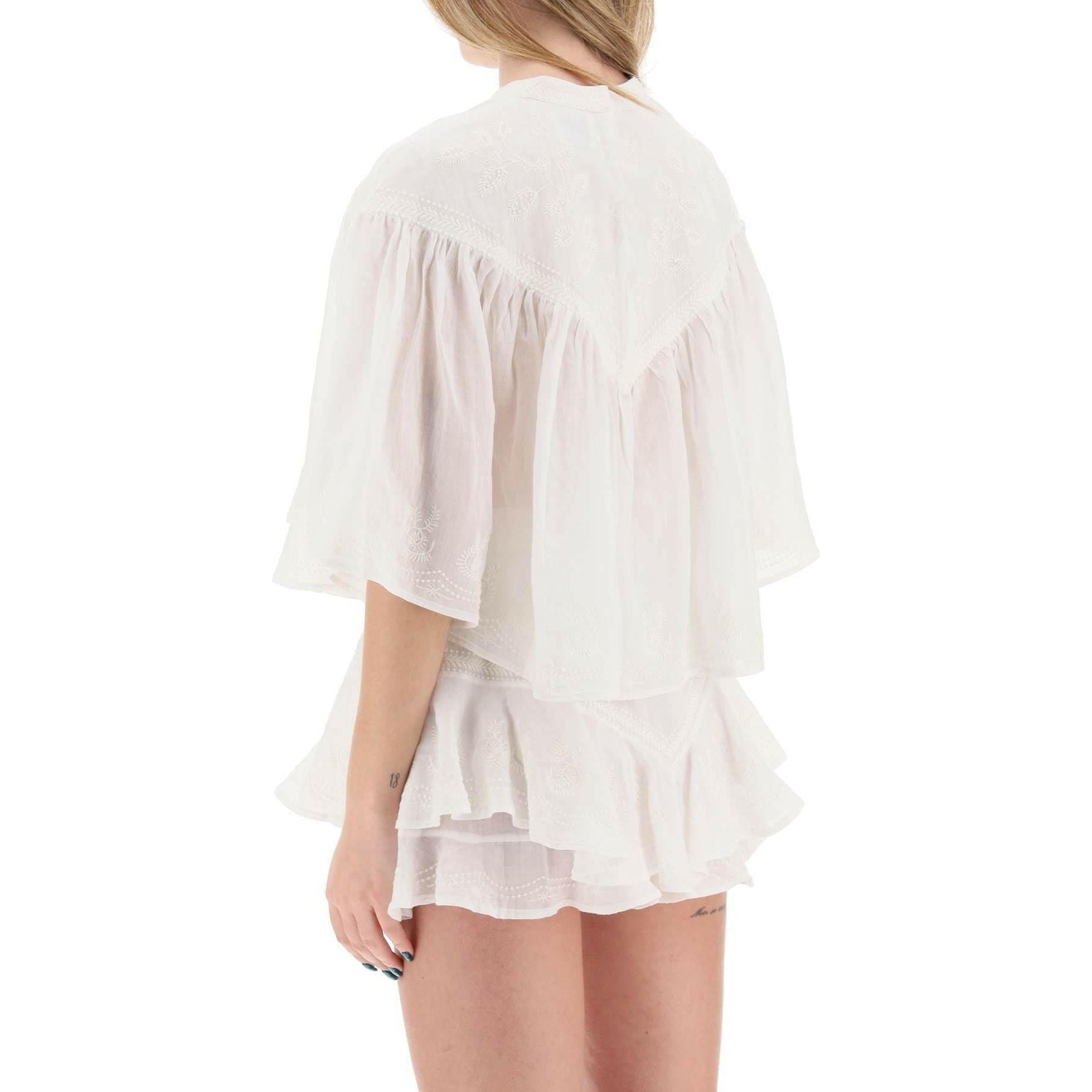 White Cropped Elodie Blouse With Wide Sleeves And Embroidery ISABEL MARANT JOHN JULIA.