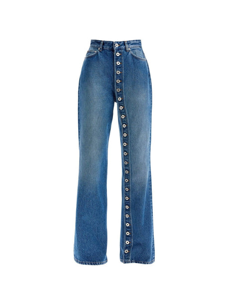 High-Waist Denim Jeans with button-fly closure in classic blue by Jean Paul Gaultier