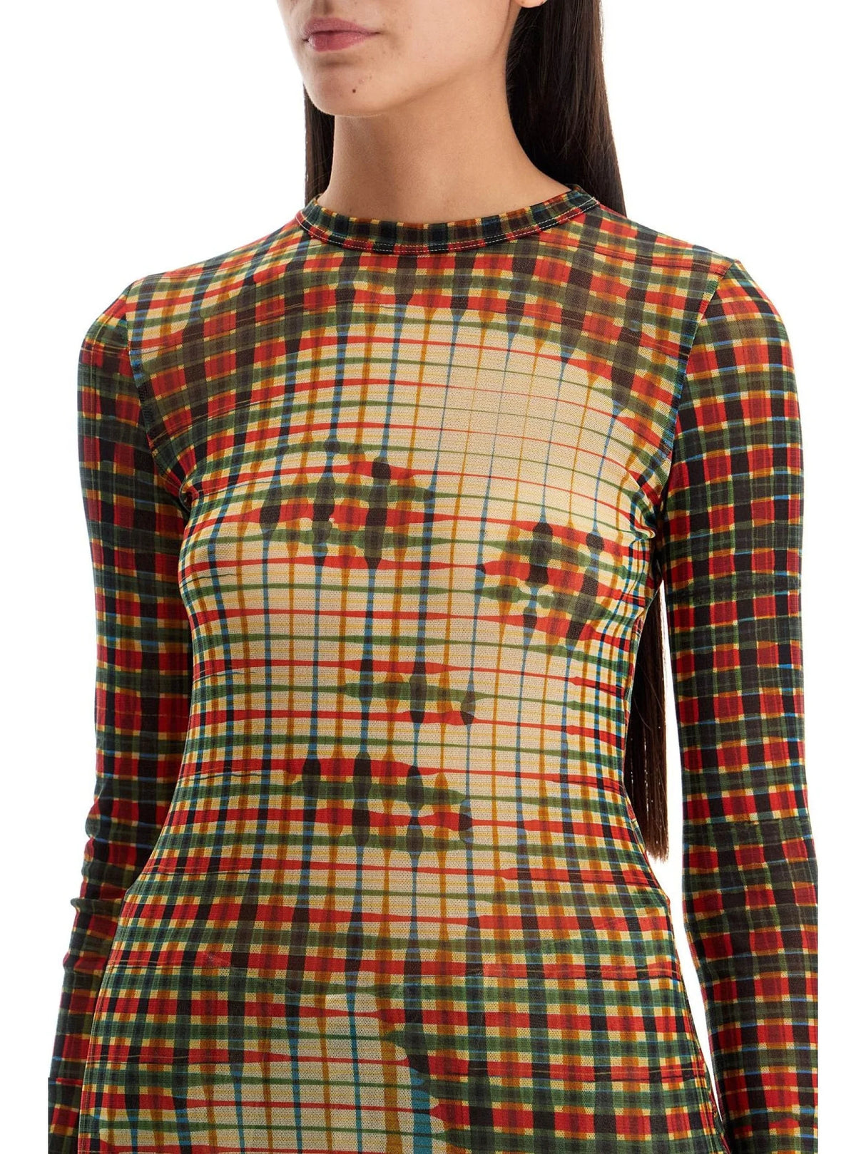 Mesh Tartan Face Top With Unique