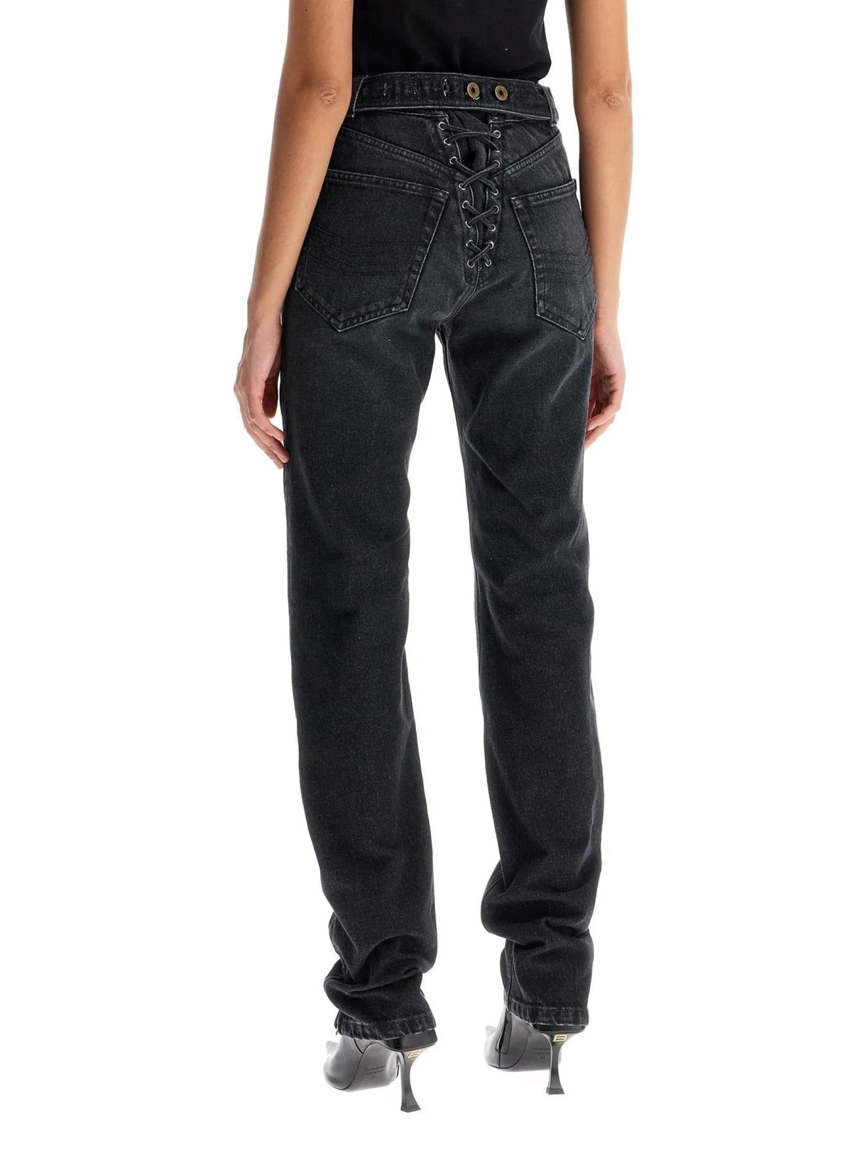 Jeans With Padded Inlays And Lace-up