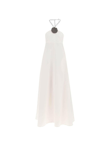 White Cotton-Silk Poplin Chain Halter Gown JIL SANDER JOHN JULIA.