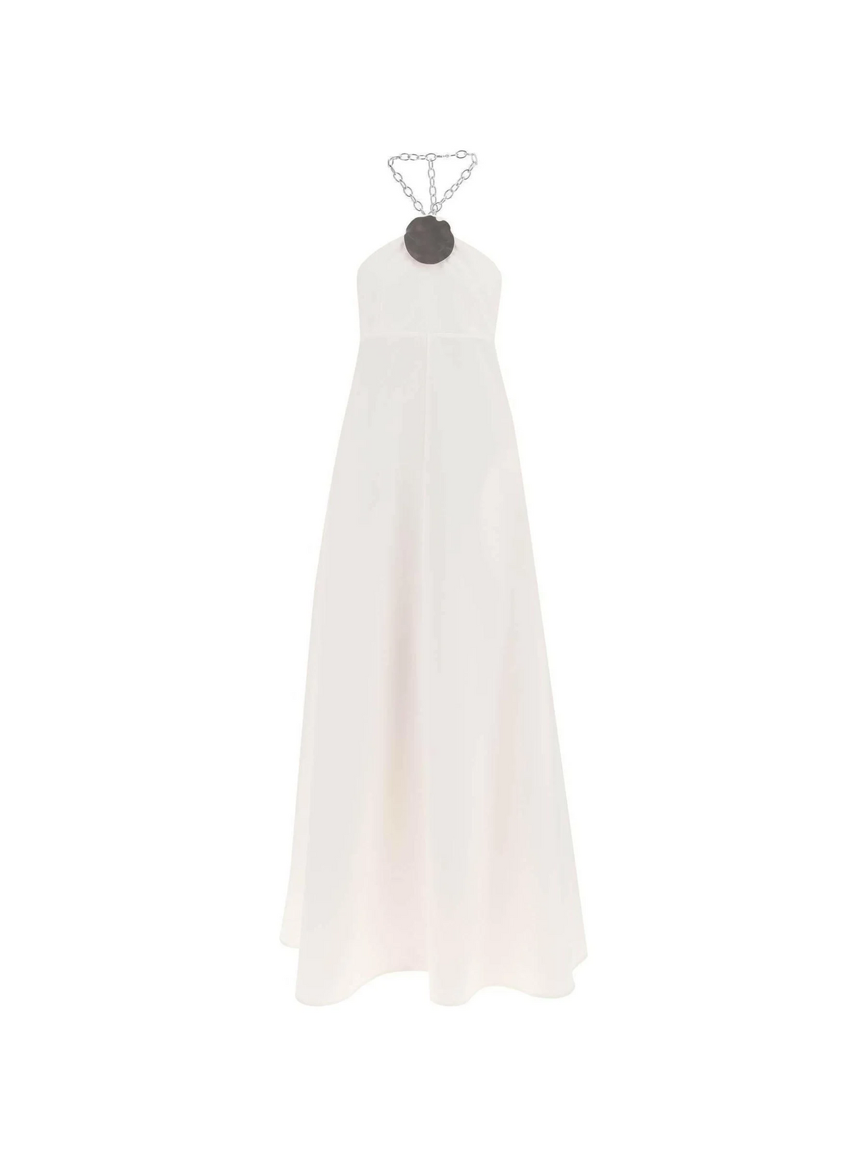 White Cotton-Silk Poplin Chain Halter Gown JIL SANDER JOHN JULIA.