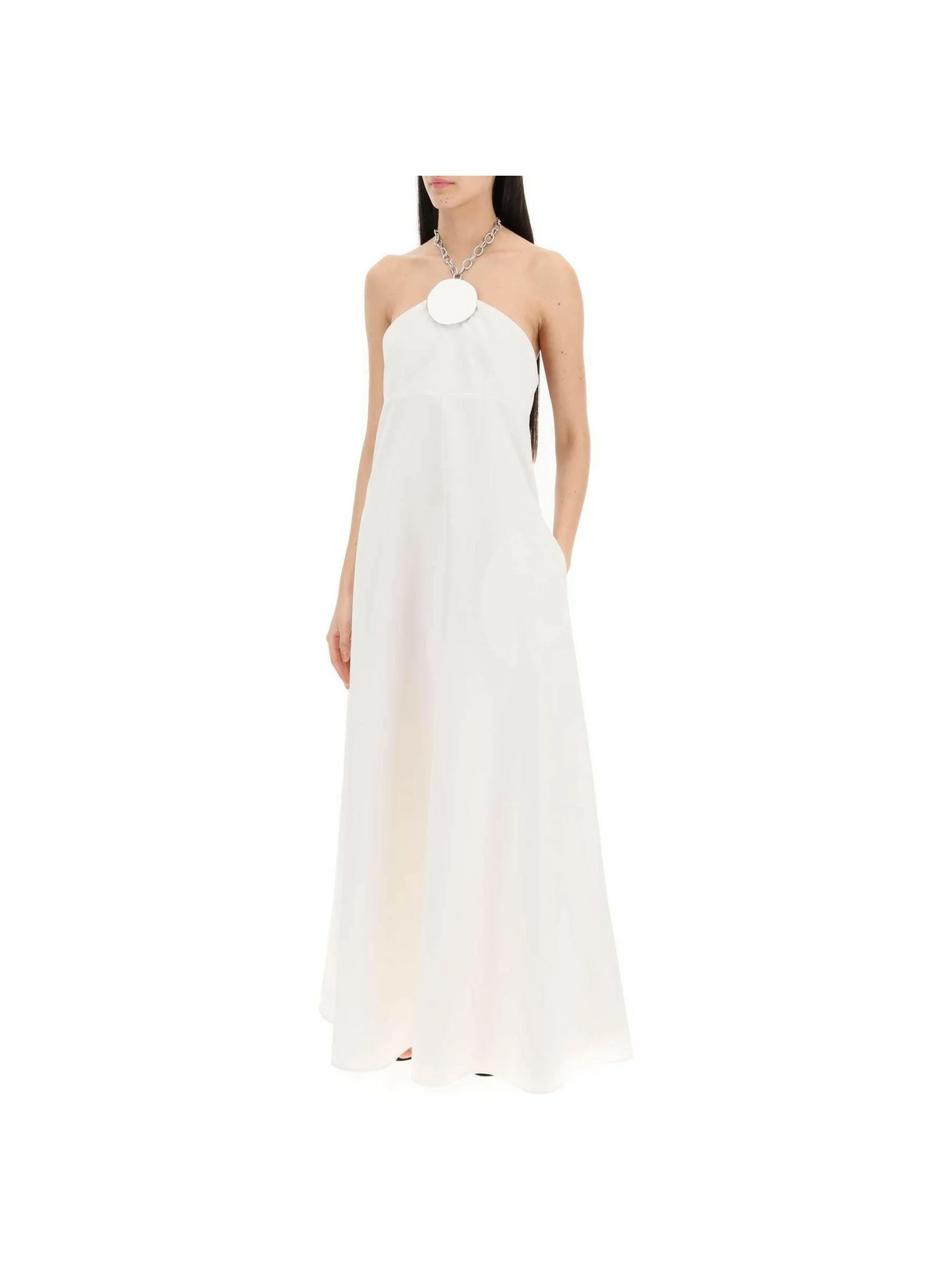 White Cotton-Silk Poplin Chain Halter Gown JIL SANDER JOHN JULIA.