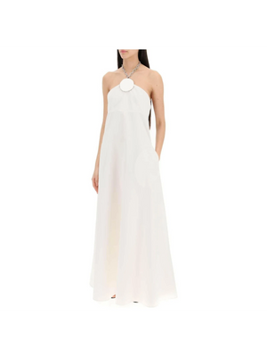 White Cotton-Silk Poplin Chain Halter Gown JIL SANDER JOHN JULIA.