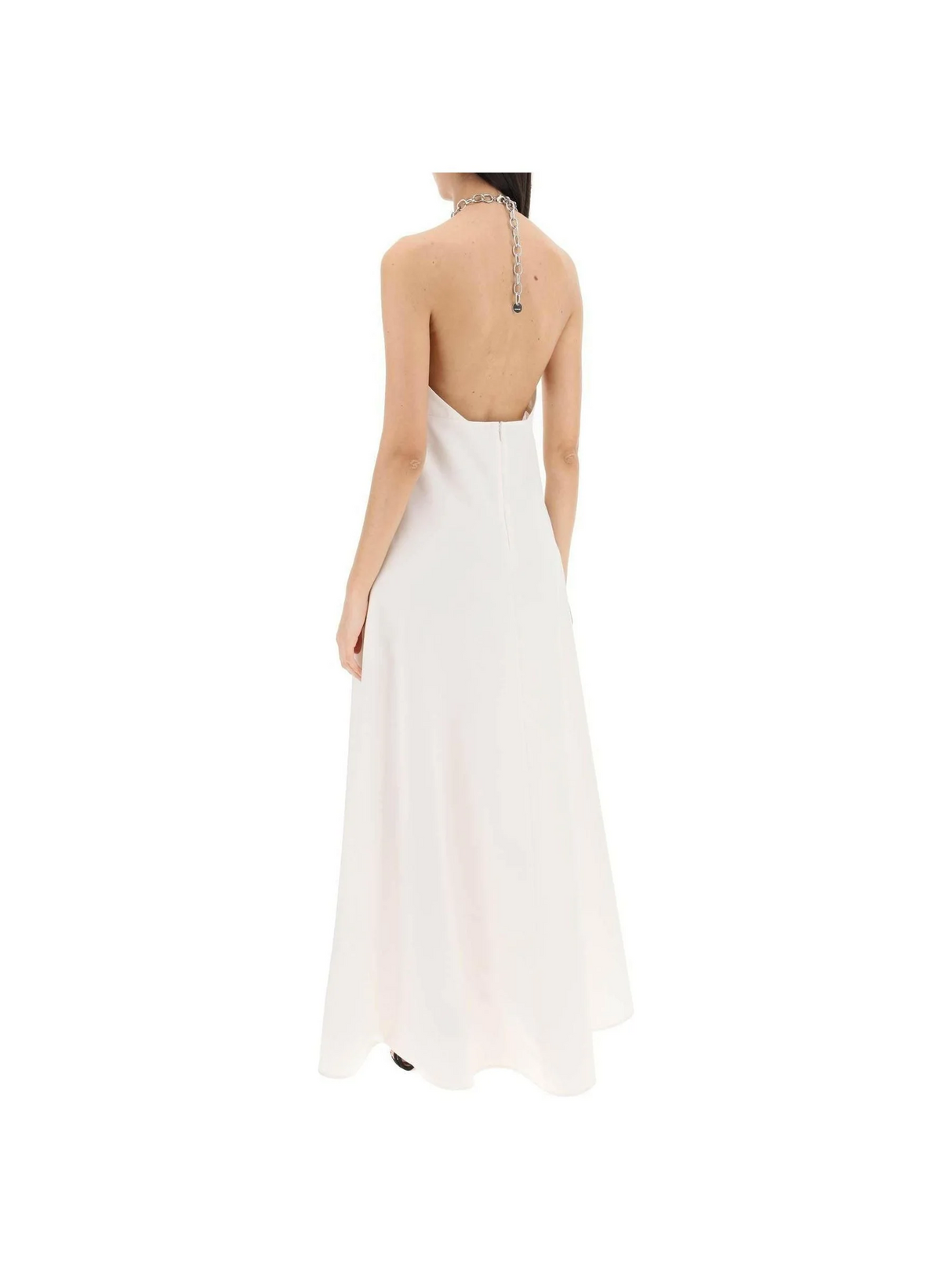 White Cotton-Silk Poplin Chain Halter Gown JIL SANDER JOHN JULIA.