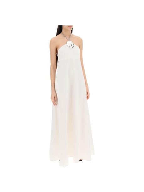 White Cotton-Silk Poplin Chain Halter Gown JIL SANDER JOHN JULIA.