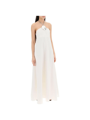 White Cotton-Silk Poplin Chain Halter Gown JIL SANDER JOHN JULIA.