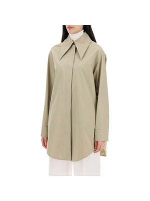 JIL SANDER-Kakhi Green Wide Point Collar Organic Cotton Shirt-JOHN JULIA