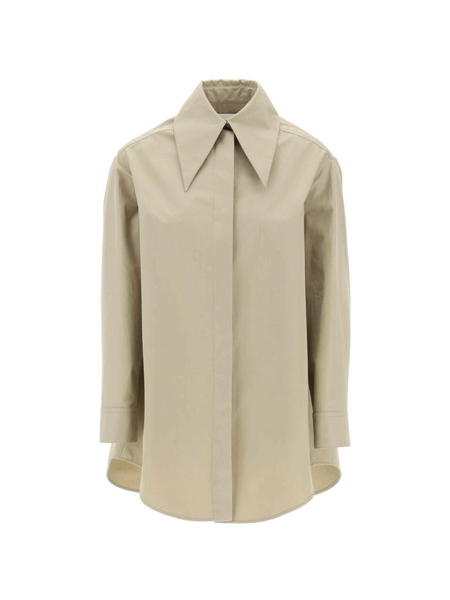 JIL SANDER-Kakhi Green Wide Point Collar Organic Cotton Shirt-JOHN JULIA