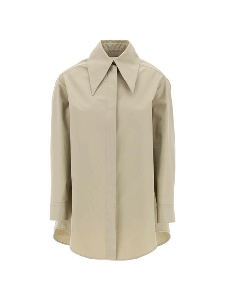 JIL SANDER-Kakhi Green Wide Point Collar Organic Cotton Shirt-JOHN JULIA