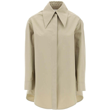 JIL SANDER-Kakhi Green Wide Point Collar Organic Cotton Shirt-JOHN JULIA