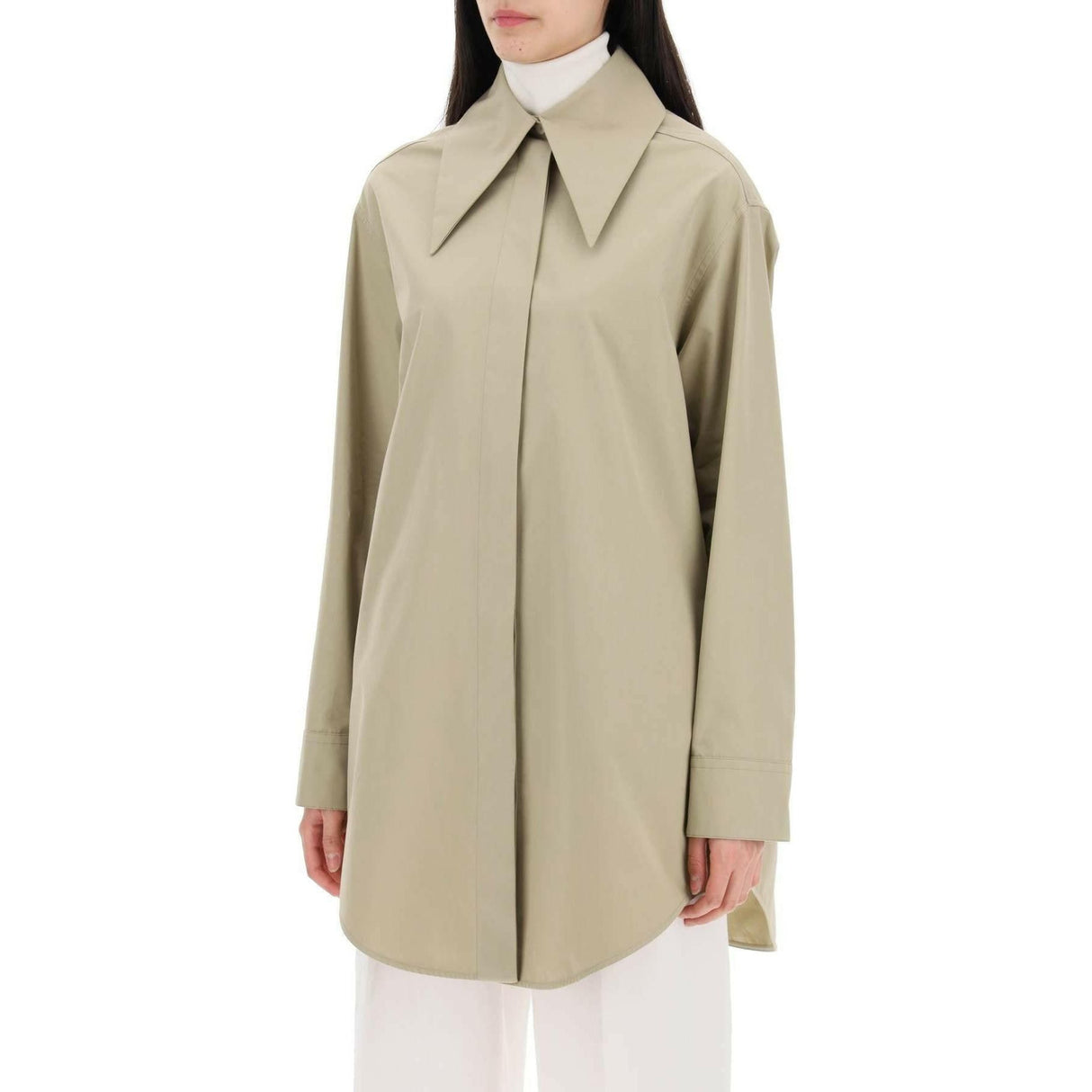 Kakhi Green Wide Point Collar Organic Cotton Shirt JIL SANDER JOHN JULIA.