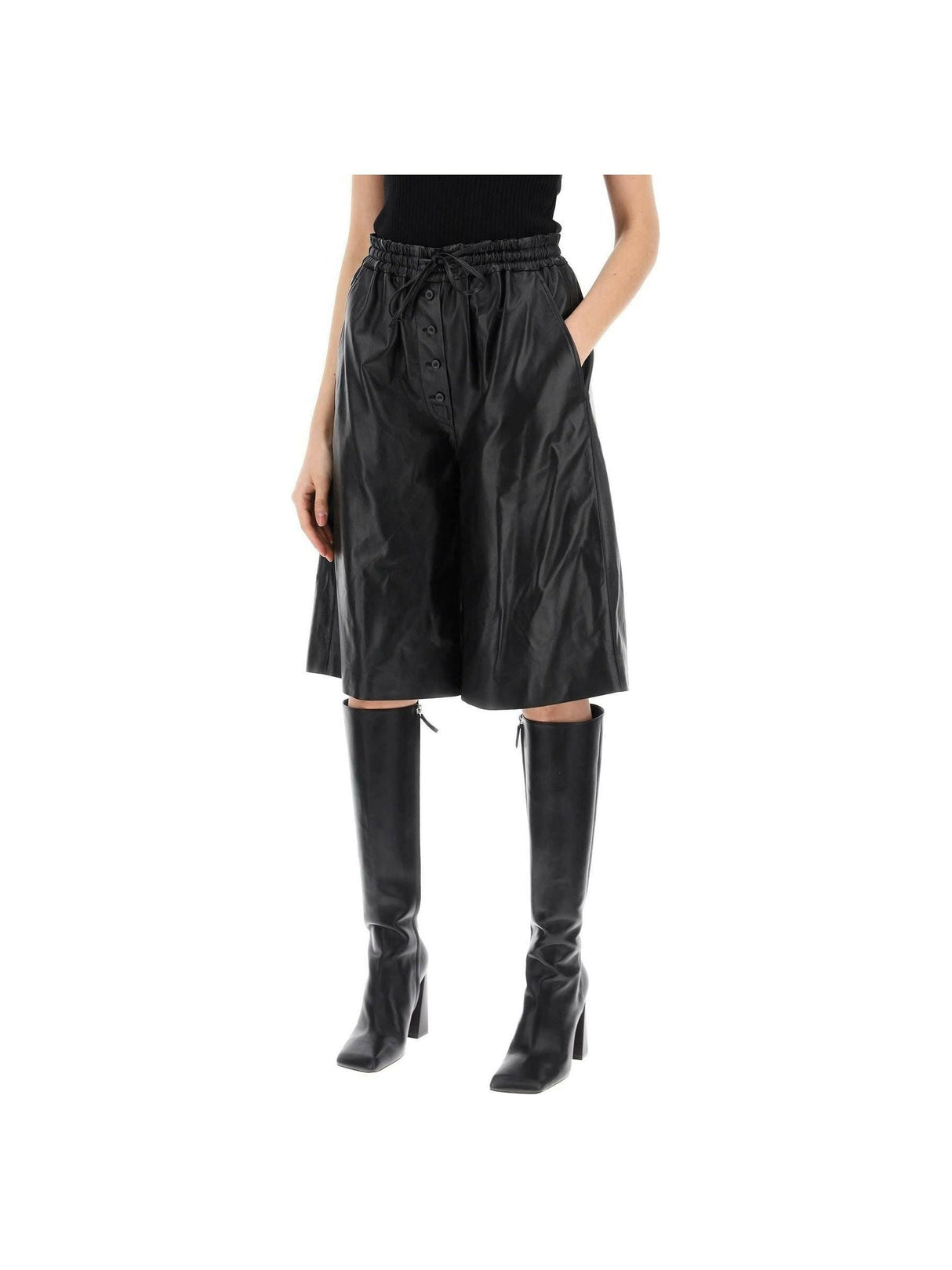 Black Nappa Leather Drawstring Shorts JIL SANDER JOHN JULIA.