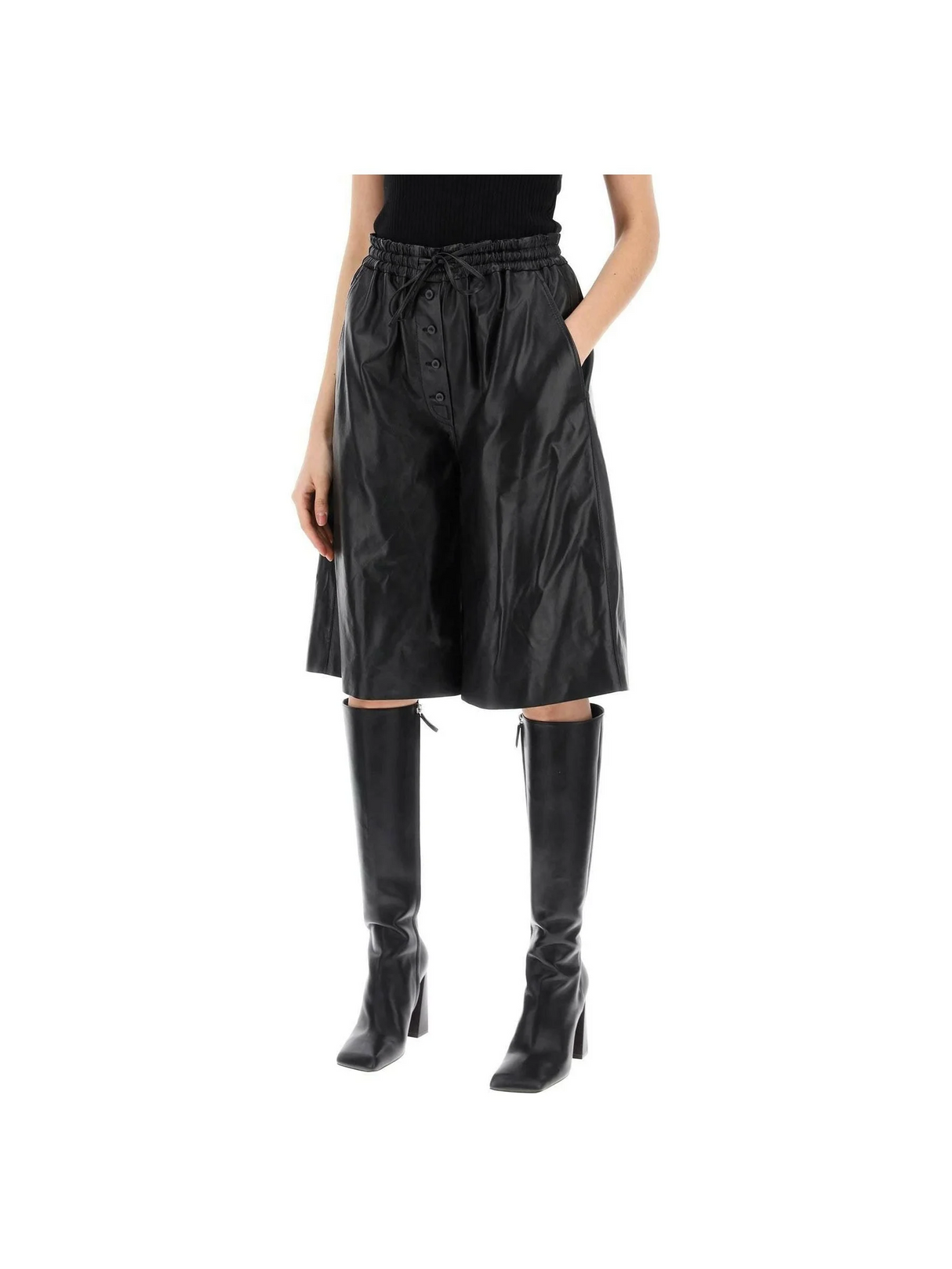 Black Nappa Leather Drawstring Shorts JIL SANDER JOHN JULIA.