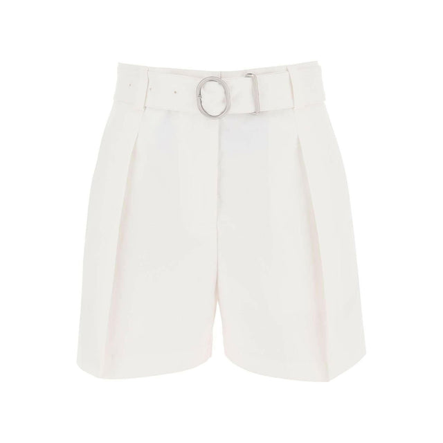 Optic White Belted Cotton Canvas Tailored Shorts JIL SANDER JOHN JULIA.