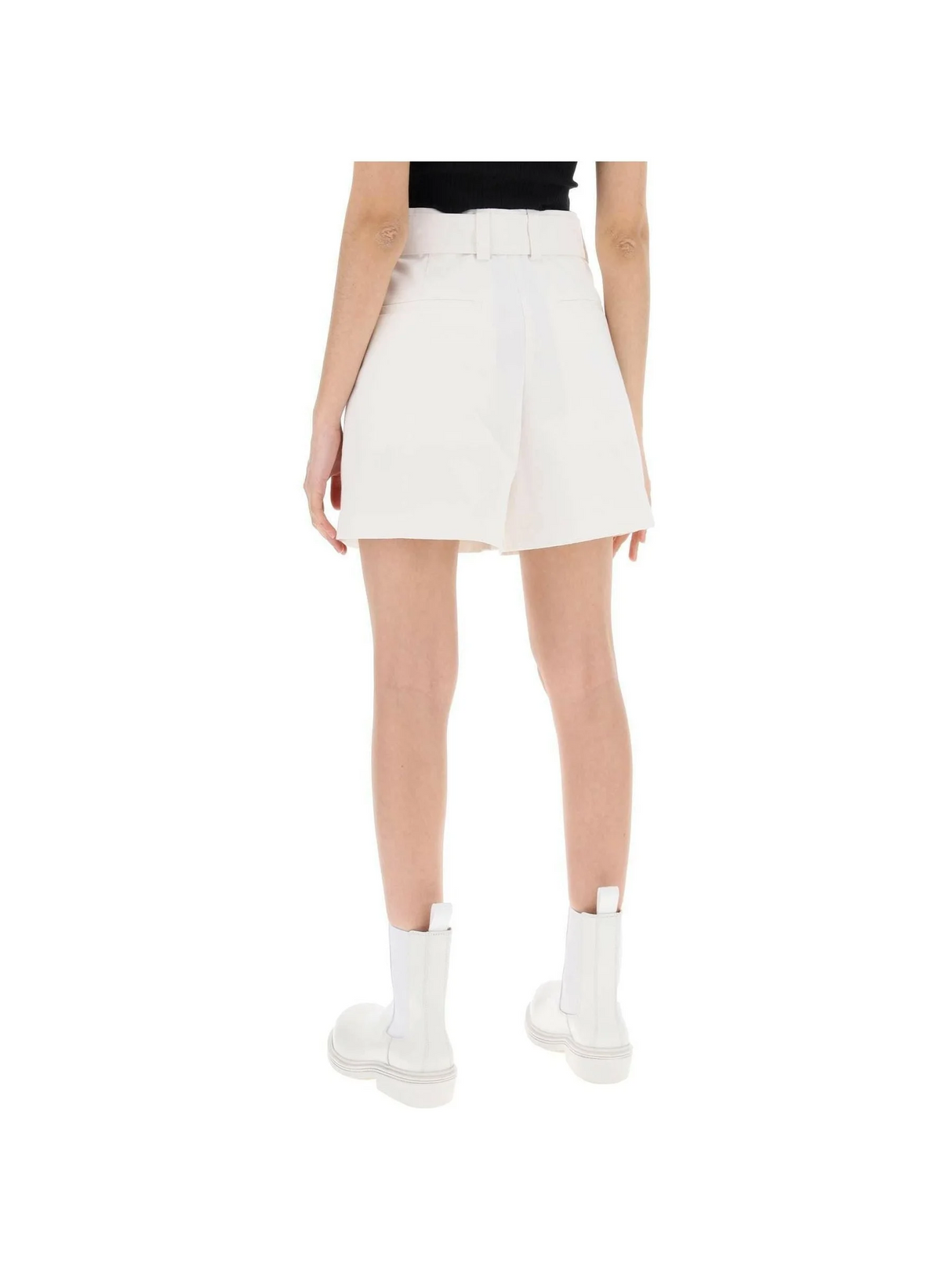 Optic White Belted Cotton Canvas Tailored Shorts JIL SANDER JOHN JULIA.