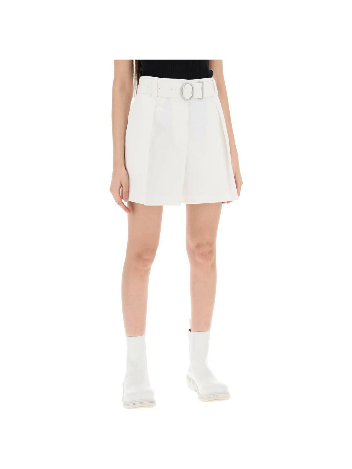 Optic White Belted Cotton Canvas Tailored Shorts JIL SANDER JOHN JULIA.