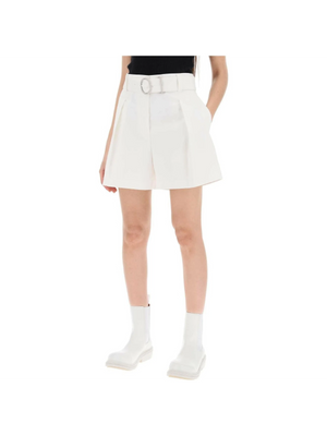 Optic White Belted Cotton Canvas Tailored Shorts JIL SANDER JOHN JULIA.