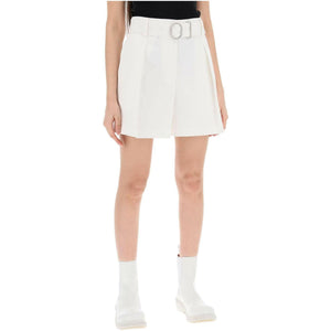 Optic White Belted Cotton Canvas Tailored Shorts JIL SANDER JOHN JULIA.