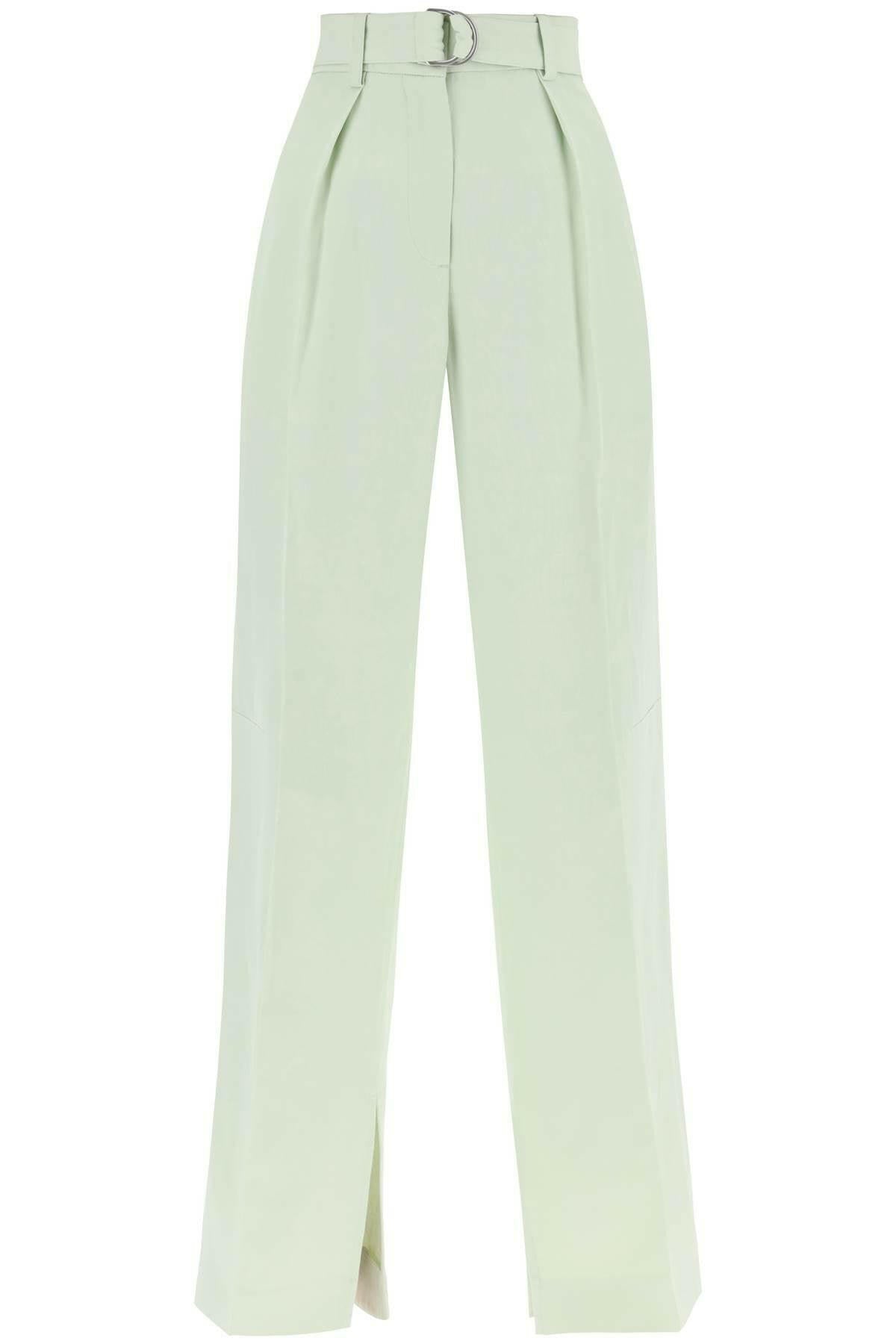 Pale Green Linen-Blend Belted Trousers JIL SANDER JOHN JULIA.