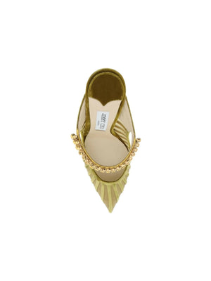 Citrine Crystal 'Bing 100' Velvet Striped Mesh Mules JIMMY CHOO JOHN JULIA.