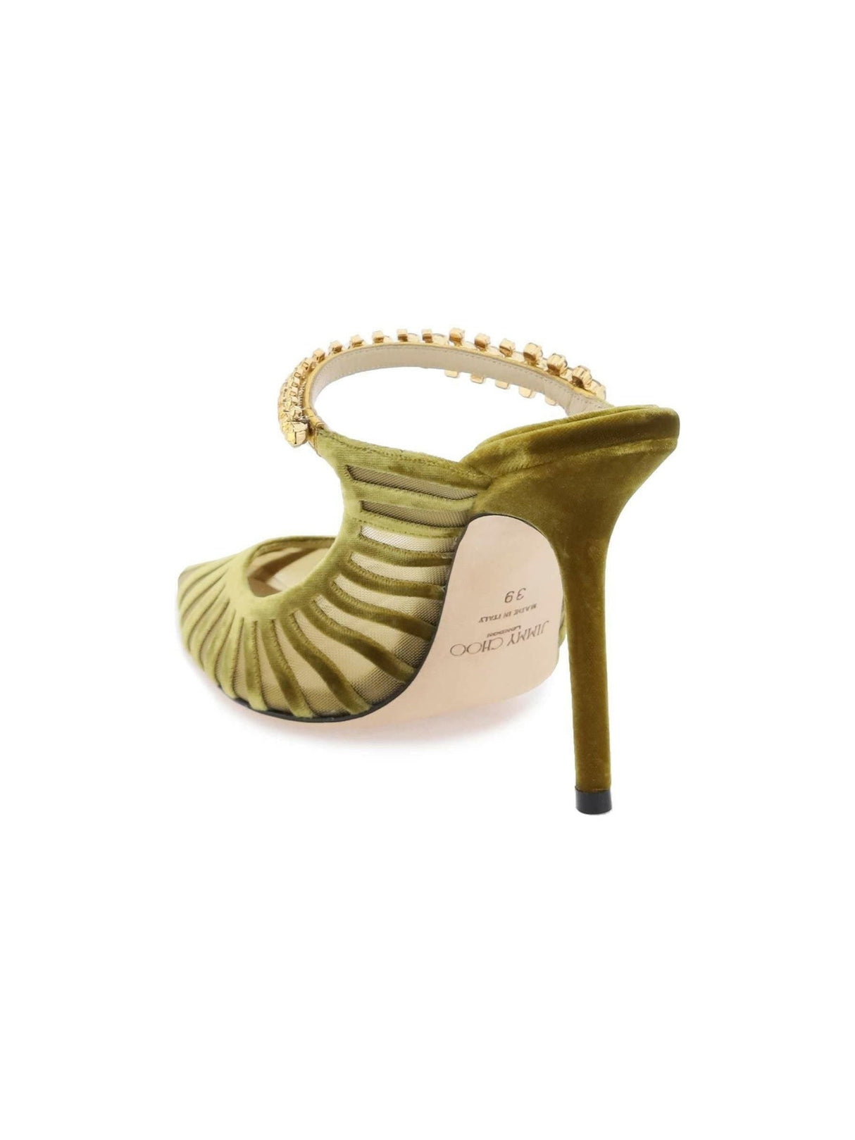 Citrine Crystal 'Bing 100' Velvet Striped Mesh Mules JIMMY CHOO JOHN JULIA.