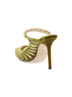 Citrine Crystal 'Bing 100' Velvet Striped Mesh Mules JIMMY CHOO JOHN JULIA.