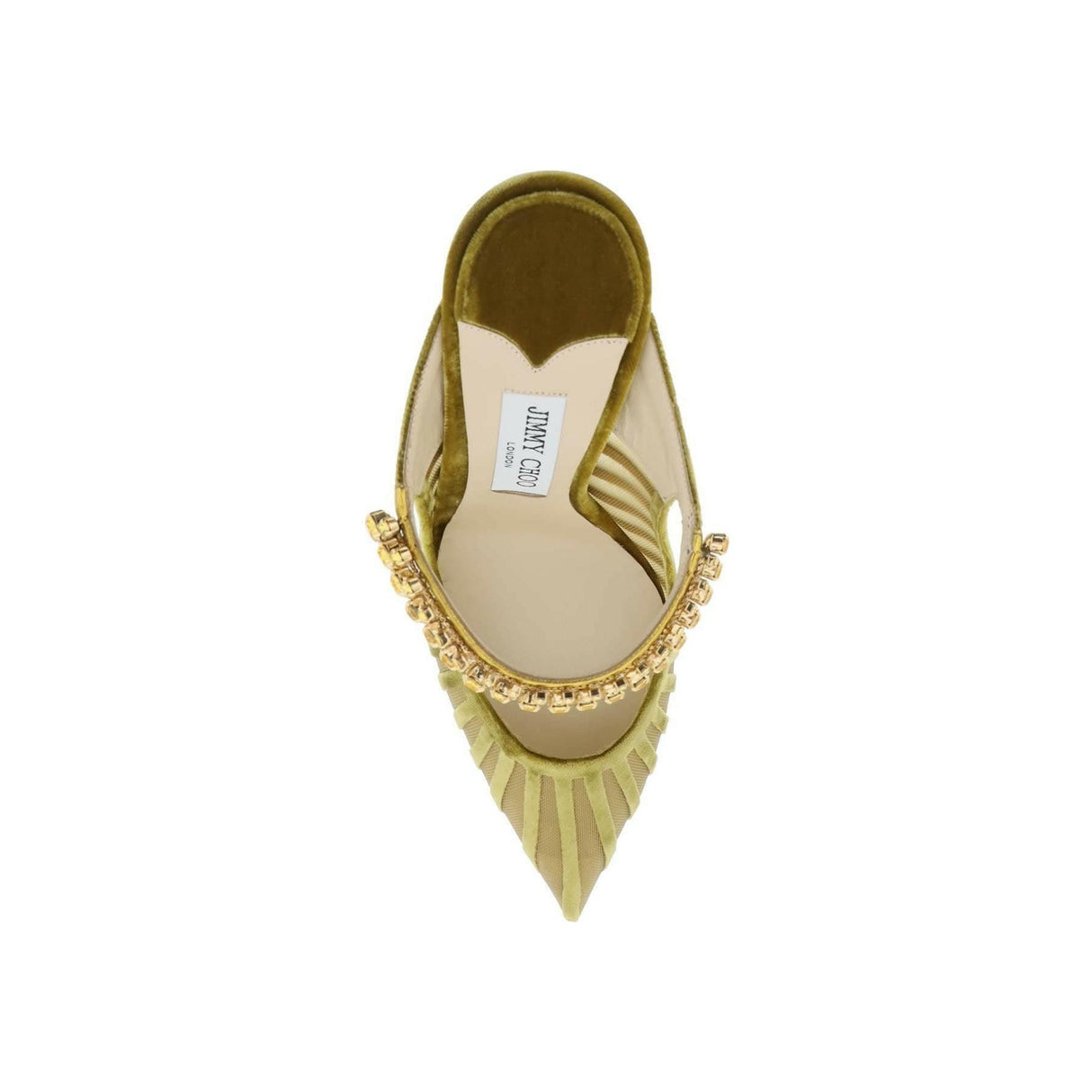 Citrine Crystal 'Bing 100' Velvet Striped Mesh Mules JIMMY CHOO JOHN JULIA.