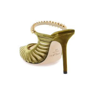 Citrine Crystal 'Bing 100' Velvet Striped Mesh Mules JIMMY CHOO JOHN JULIA.