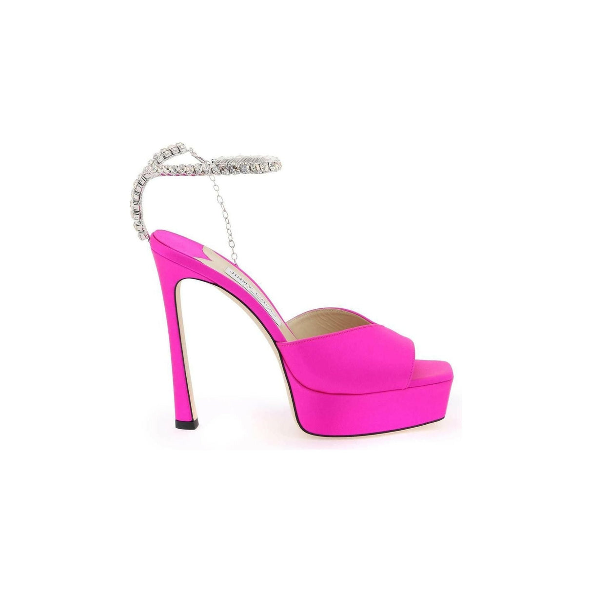 Fuchsia Crystal 'Saeda 125' Satin Platform Sandals JIMMY CHOO JOHN JULIA.