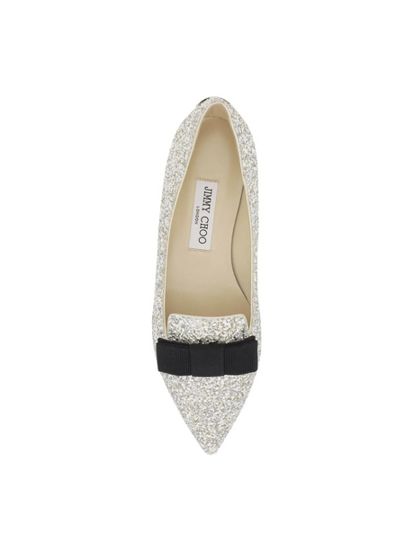 Silver Gala Bow-Embellished Ballet Flats JIMMY CHOO JOHN JULIA.