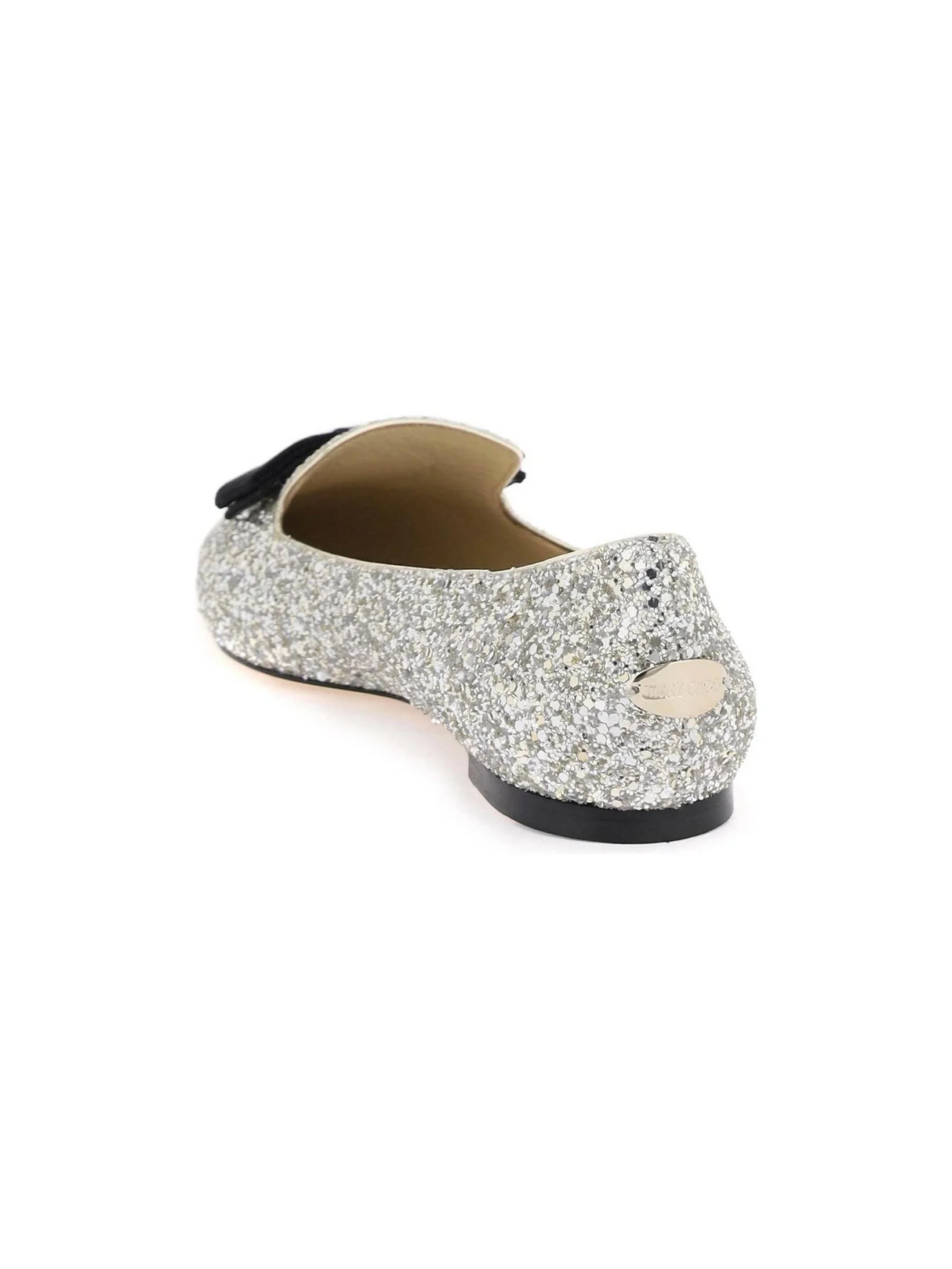 Silver Gala Bow-Embellished Ballet Flats JIMMY CHOO JOHN JULIA.