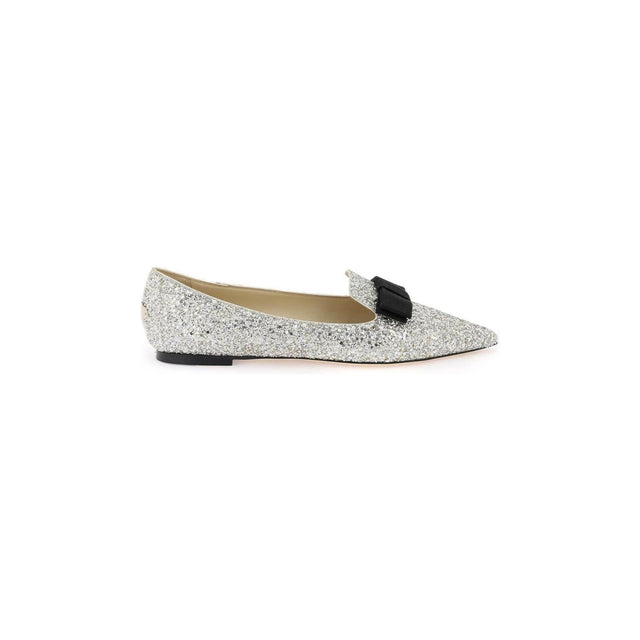 Silver Gala Bow-Embellished Ballet Flats JIMMY CHOO JOHN JULIA.